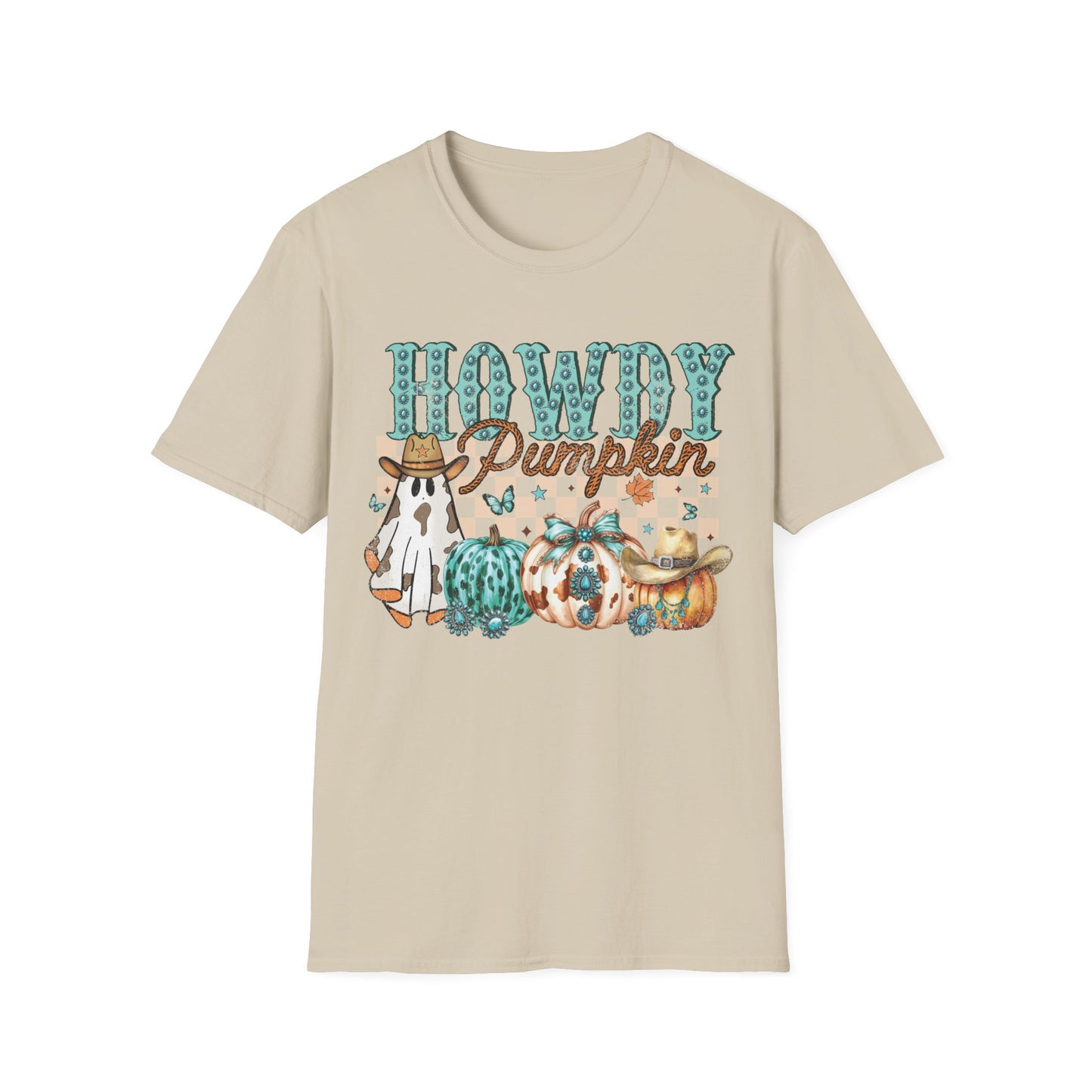 Cute Fall Ghost T-Shirt, Western Fall Shirt, Fall Western Pumpkin T-Shirt, Fall Cowhide Pumpkin, Fall Tee, Western Pumpkin Coquette Bow Pumpkin, Turquoise, Leopard Print Shirt
