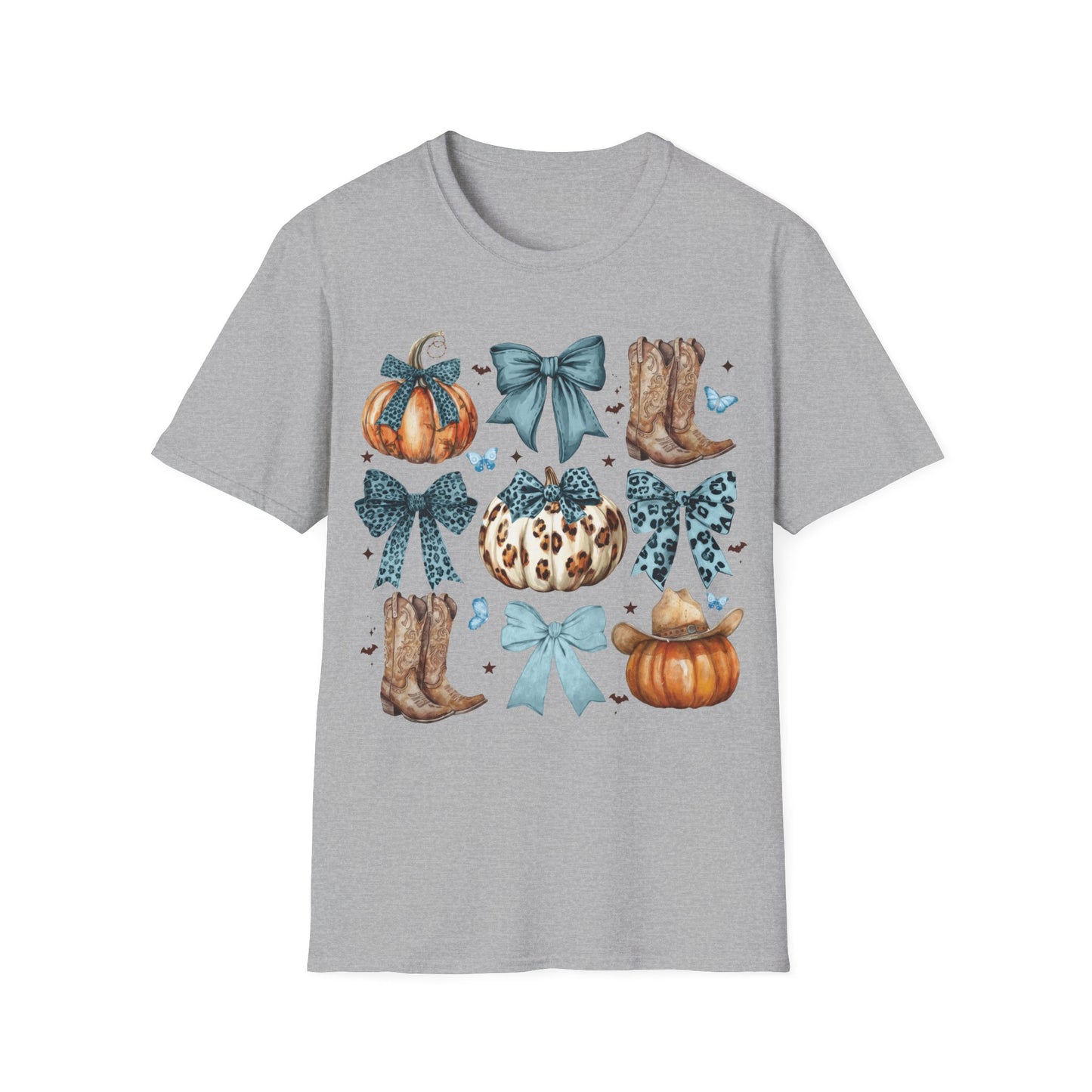 Fall Western Pumpkin T-Shirt, Fall Cowhide Pumpkin, Fall Tee, Western Pumpkin Coquette Bow Pumpkin, Turquoise, Leopard Print Shirt