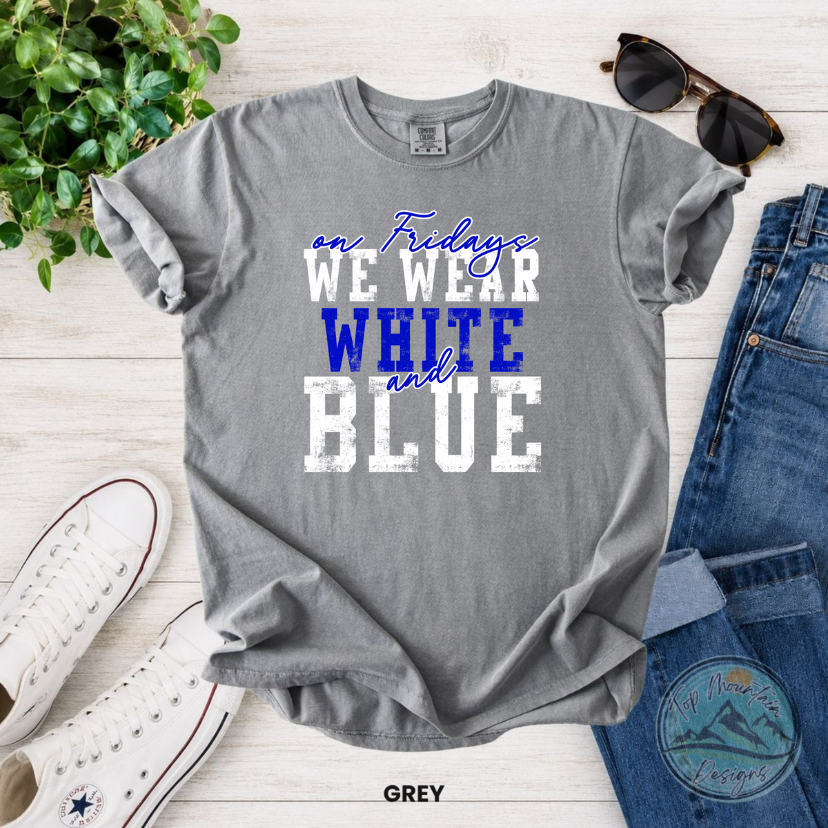 On Fridays We Wear White & Blue