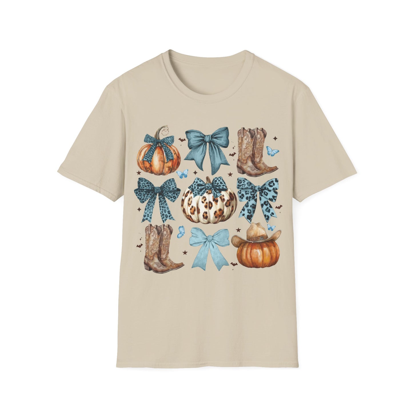 Fall Western Pumpkin T-Shirt, Fall Cowhide Pumpkin, Fall Tee, Western Pumpkin Coquette Bow Pumpkin, Turquoise, Leopard Print Shirt
