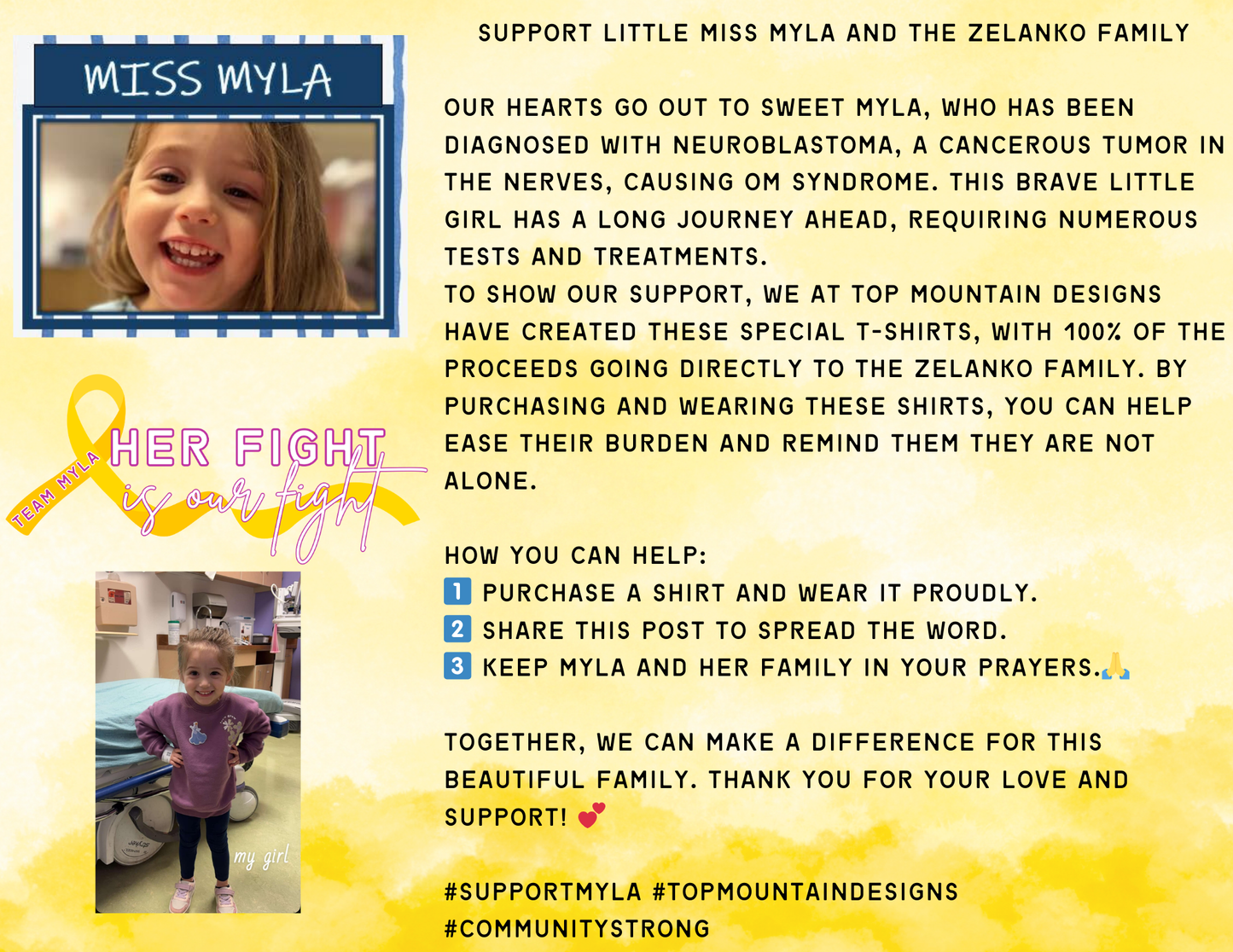 TEAM MYLA Fighting Childhood Cancer T-Shirt (Front & Back)