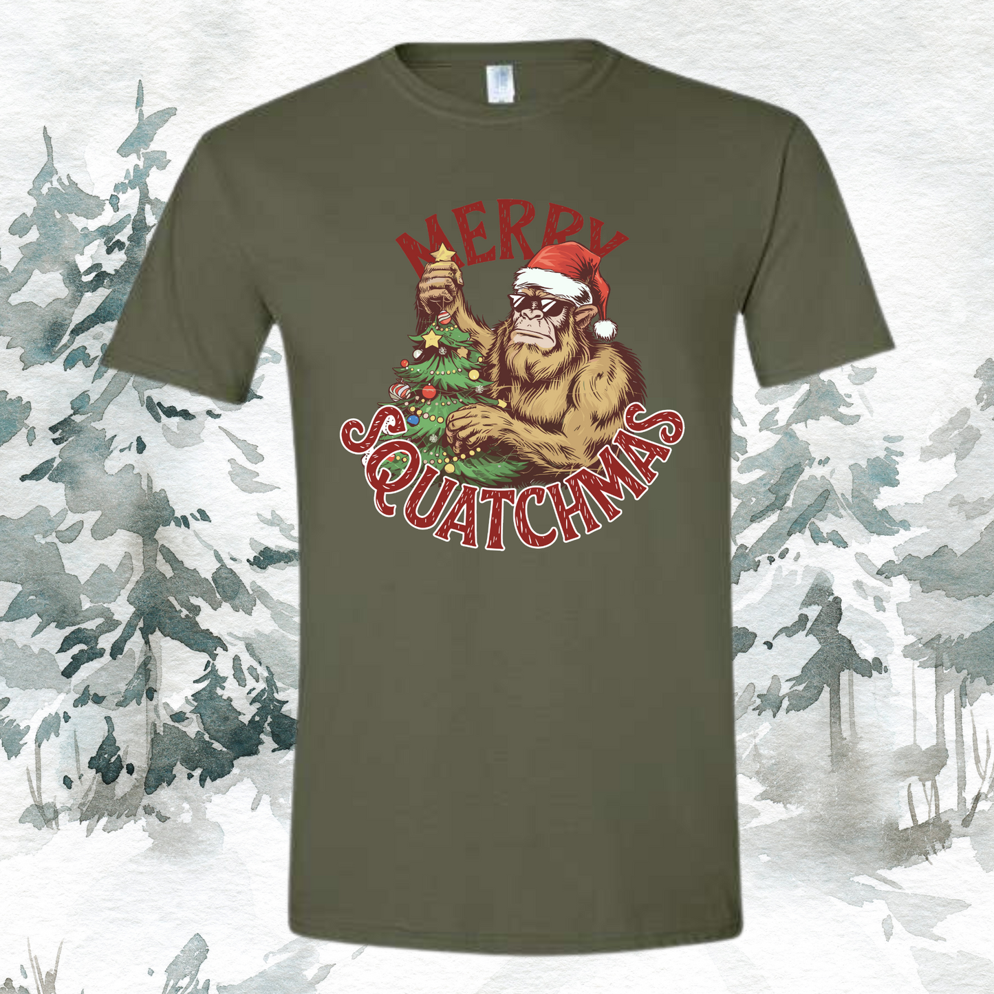 Merry Squatchmas T-Shirt, Gift for Dad, Bigfoot Shirt, Big Foot T-Shirt, Squatch Christmas Tee