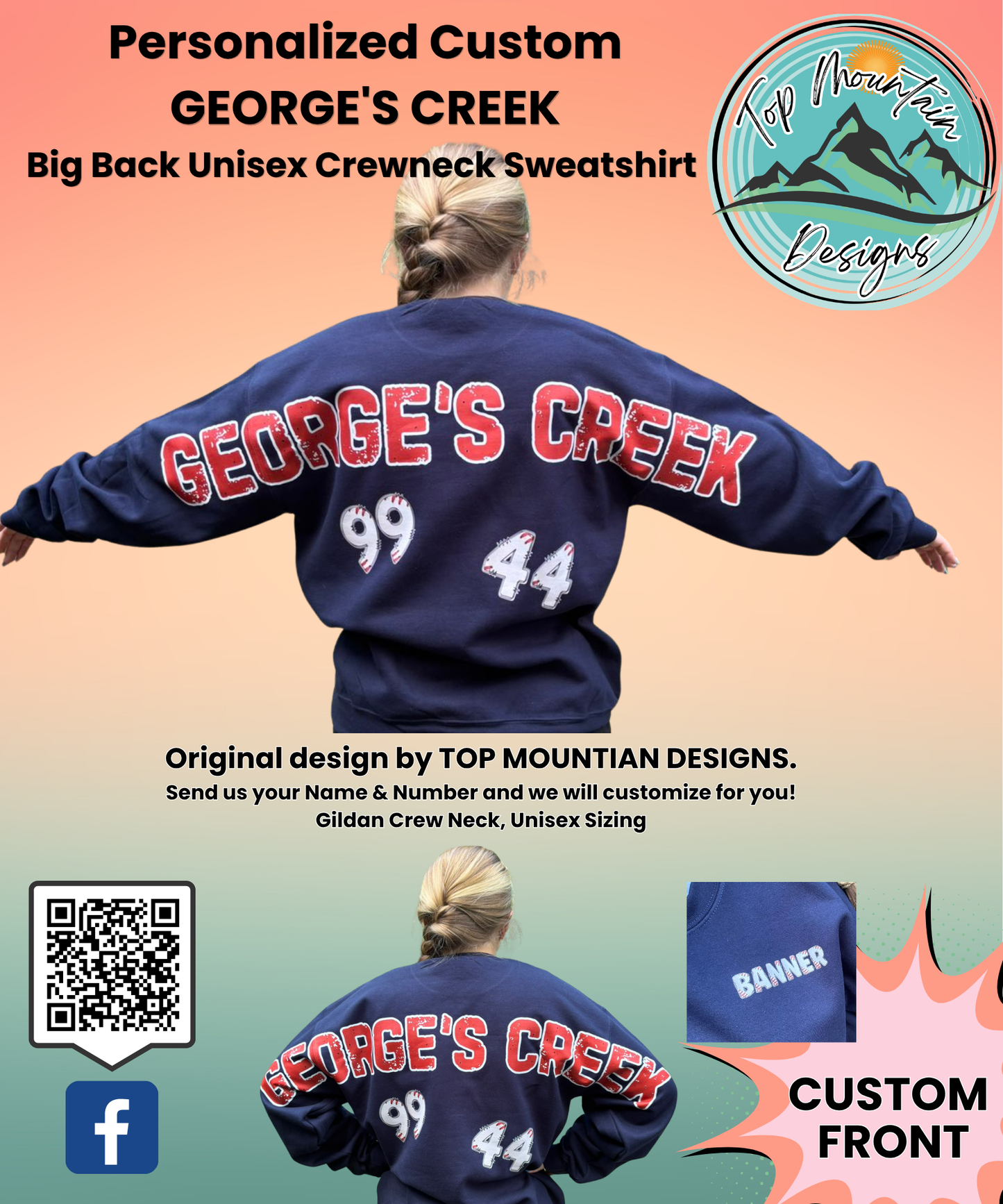 PERSONALIZED CUSTOM George's Creek Big Back Unisex Crewneck Sweatshirt